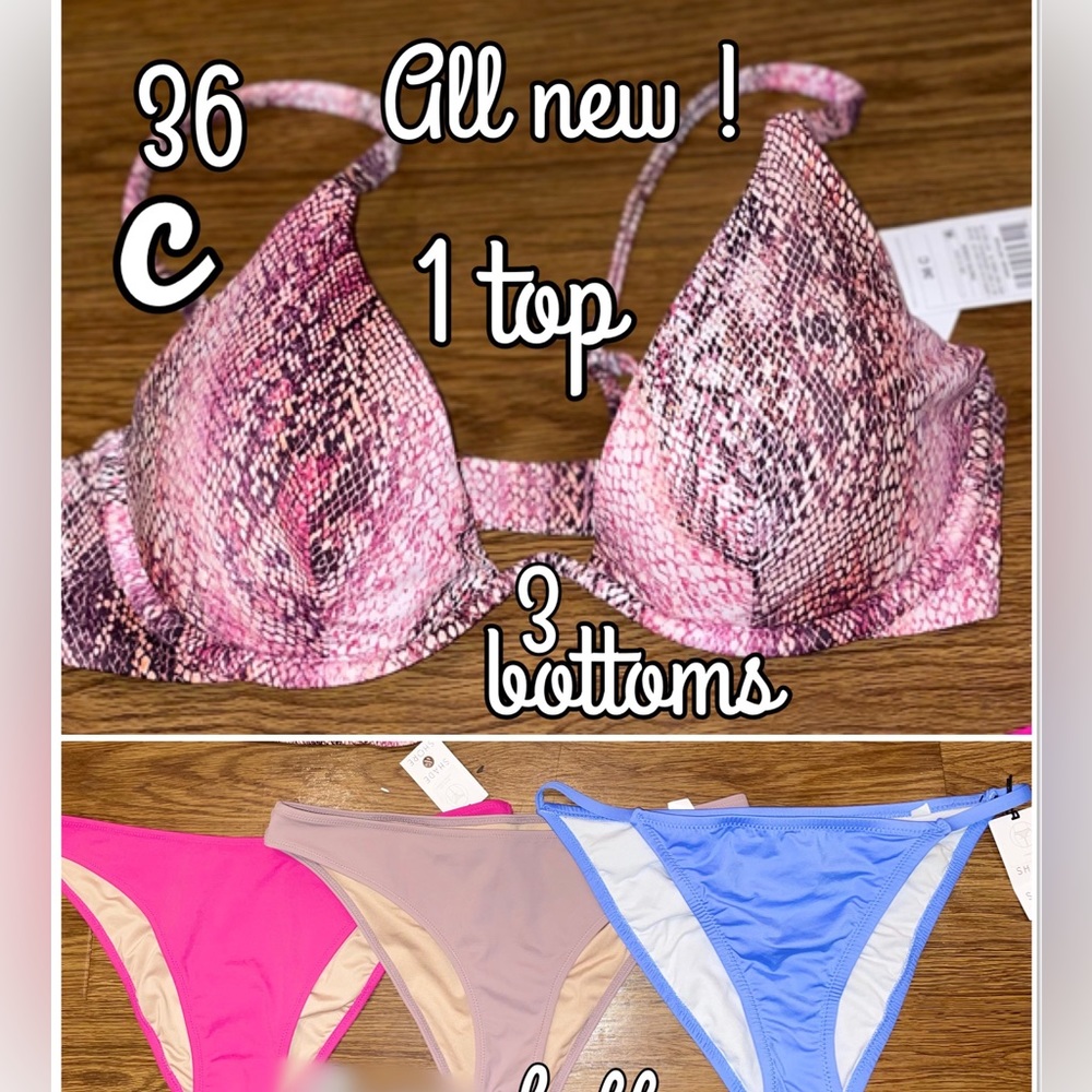 Women's Underwire Bikini Top & 3 bottoms ! All new!